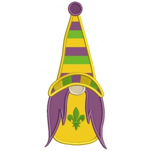 Gnome Wearing Tall Hat Fleur De Lis Mardi Gras Applique Machine Embroidery Design Digitized Pattern