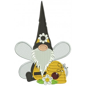 Gnome Wearing a Bee Costume Filled Machine Embroidery Design Digitized Pattern