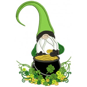 Gnome With a Pot Of Gold And Shamrocks St.Patrick's Day Applique Machine Embroidery Design Digitized Pattern