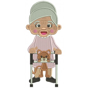 Grandma With a Walker Filled Machine Embroidery Design Digitized Pattern