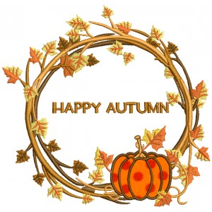 Happy Autumn Decorative Wreath Applique Machine Embroidery Design Digitized Pattern