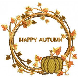 Happy Autumn Decorative Wreath Filled Machine Embroidery Design Digitized Pattern