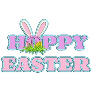 Happy Easter Bunny Ears And Two Easter Eggs Applique Machine Embroidery Design Digitized Pattern