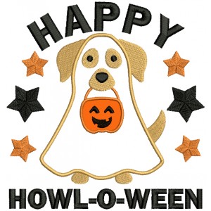 Happy Howl-O-Ween Cute Dog Halloween Applique Machine Embroidery Design Digitized Pattern
