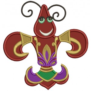 Happy Lobster Mardi Gras Applique Machine Embroidery Design Digitized Pattern