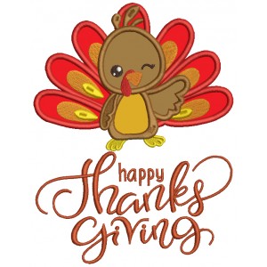 Happy Thanksgiving Winking Turkey Applique Machine Embroidery Design Digitized Pattern