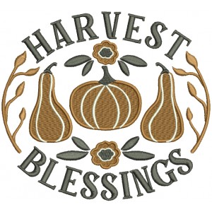 Harvest Blessings Pumpkins Thanksgiving Filled Machine Embroidery Design Digitized Pattern