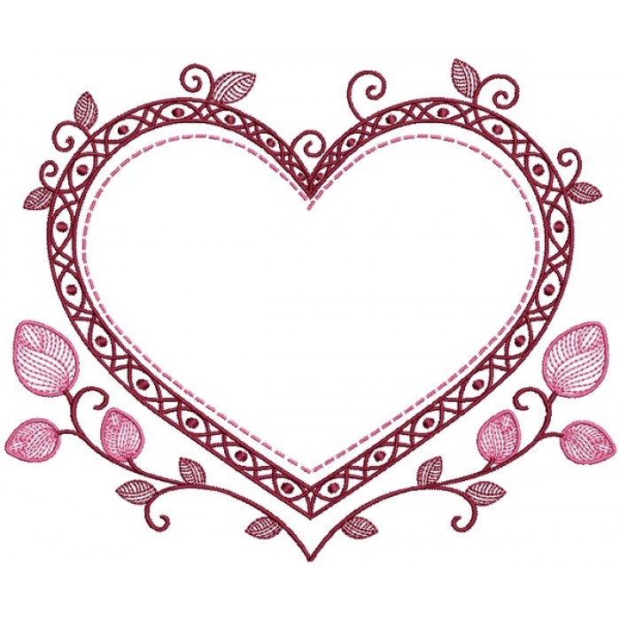 Heart Outline With Flowers Filled Machine Embroidery Design Digitized
