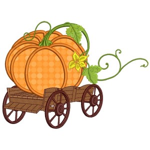 Huge Pumpkin On The Wagon Thanksgiving Applique Machine Embroidery Design Digitized Pattern