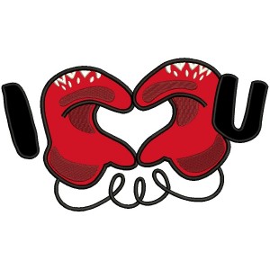 I Gloves Heart Love You Applique Machine Embroidery Design Digitized Pattern