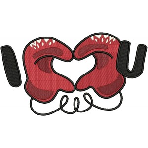 I Gloves Heart Love You Filled Machine Embroidery Design Digitized Pattern