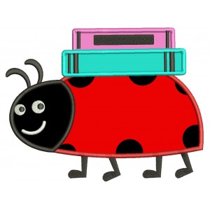 Ladybug Carrying Books To School Applique Machine Embroidery Design Digitized Pattern