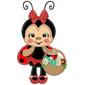 Ladybug a Flower Basket And a Bow Applique Machine Embroidery Design Digitized Pattern
