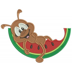 Little Ant Sitting Inside Watermelon Slice Filled Machine Embroidery Digitized Design Pattern
