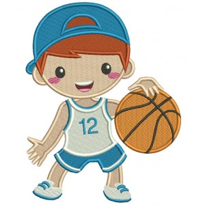 Little Boy Playing Basketball Filled Machine Embroidery Design Digitized Pattern