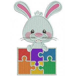 Little Bunny With a Puzzle Autistic Awareness Filled Machine Embroidery Design Digitized Pattern