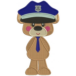 Little Cute Bear Police Officer Filled Machine Embroidery Design Digitized Pattern