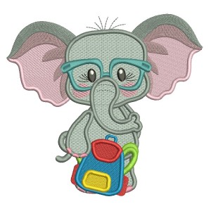 Little Elephant Going Back To School Filled Machine Embroidery Design Digitized Pattern