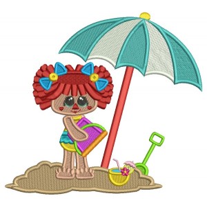 Little Girl On The Beach Playing WIth The Sand Summer Filled Machine Embroidery Design Digitized Pattern