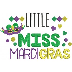Little Miss Mardi Gras Filled Machine Embroidery Design Digitized Pattern