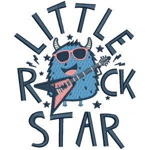Little Mosnter Rock Star Filled Machine Embroidery Design Digitized Pattern