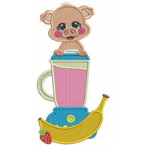 Little Piggy Behind a Blender Filled Machine Embroidery Design Digitized Pattern