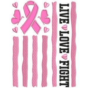 Live Love Fight Breats Cancer Ribbon And Butteflies Applique Machine Embroidery Design Digitized Pattern