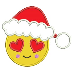 Love Emoji Wearing Santa Hat Christmas Applique Machine Embroidery Design Digitized Pattern