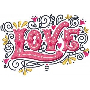 Love Fancy Letters With Hearts Filled Machine Embroidery Design Digitized Pattern