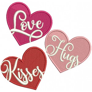 Love Hugs Kisses Hearts Filled Machine Embroidery Design Digitized Pattern 