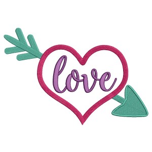 Love Pierced Heart With an Arrow Filled Machine Embroidery Design Digitized Pattern