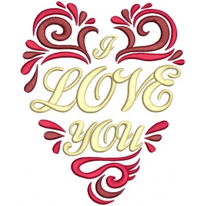 Love You Ornate Heart Filled Machine Embroidery Design Digitized Pattern