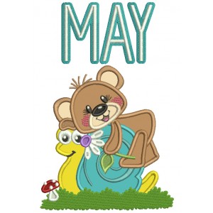 MAY Cute Bear And a Snail Applique Machine Embroidery Design Digitized Pattern