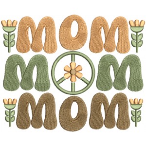 MOM Peace Sign And Flowers Filled Machine Embroidery Design Digitized Pattern