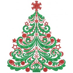 Majestic Christmas Tree With Fancy Star Filled Machine Embroidery Design Digitized Pattern