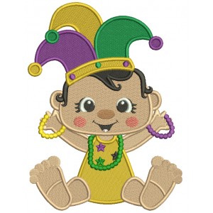 Mardi Gras Baby Wearing Jester Hat Filled Machine Embroidery Design Digitized Pattern