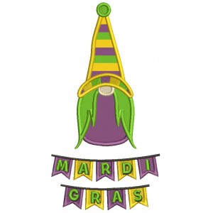 Mardi Gras Gnome Wearing a Huge Hat Applique Machine Embroidery Design Digitized Pattern