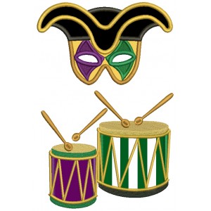 Mardi Gras Mask And Drums Applique Machine Embroidery Design Digitized Pattern