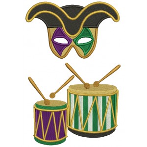 Mardi Gras Mask And Drums Filled Machine Embroidery Design Digitized Pattern