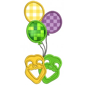Mardi Gras Masks With Balloons Applique Machine Embroidery Design Digitized Pattern
