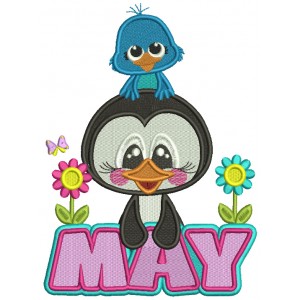 May Penguin And a Bird Filled Machine Embroidery Design Digitized Pattern