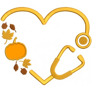 Medical Stethoscope WIth Fall Leaves And Pumpkin Applique Machine Embroidery Design Digitized Pattern