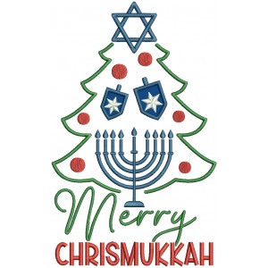 Merry Chrismukkah Christmas Tree And Menorah Applique Machine Embroidery Design Digitized Pattern