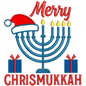 Merry Chrismukkah Menorah And Santa's Hat Applique Machine Embroidery Design Digitized Pattern