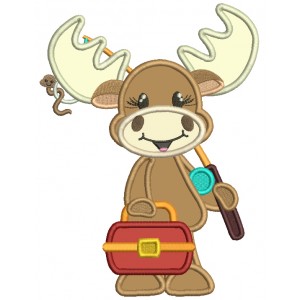 Moose Going Fishing Applique Machine Embroidery Design Digitized Pattern