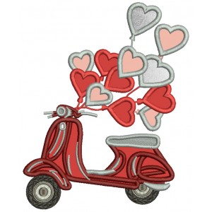 Moped WIth Hearts Valentine's Day Applique Machine Embroidery Design Digitized Pattern