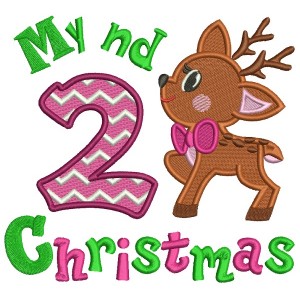 My 2nd Christmas Cute Reindeer Birthday Filled Machine Embroidery Design Digitized Pattern