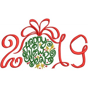 Ornate Happy New Year 2019 Filled Machine Embroidery Design Digitized Pattern