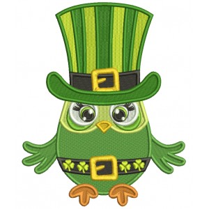 Owl Wearing Tall Hat St.Patrick's Day Filled Machine Embroidery Design Digitized Pattern 