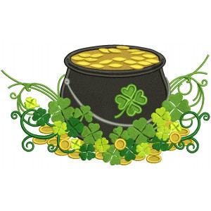 Pot of Gold With Shamrocks St.Patricks Day Filled Machine Embroidery Design Digitized Pattern